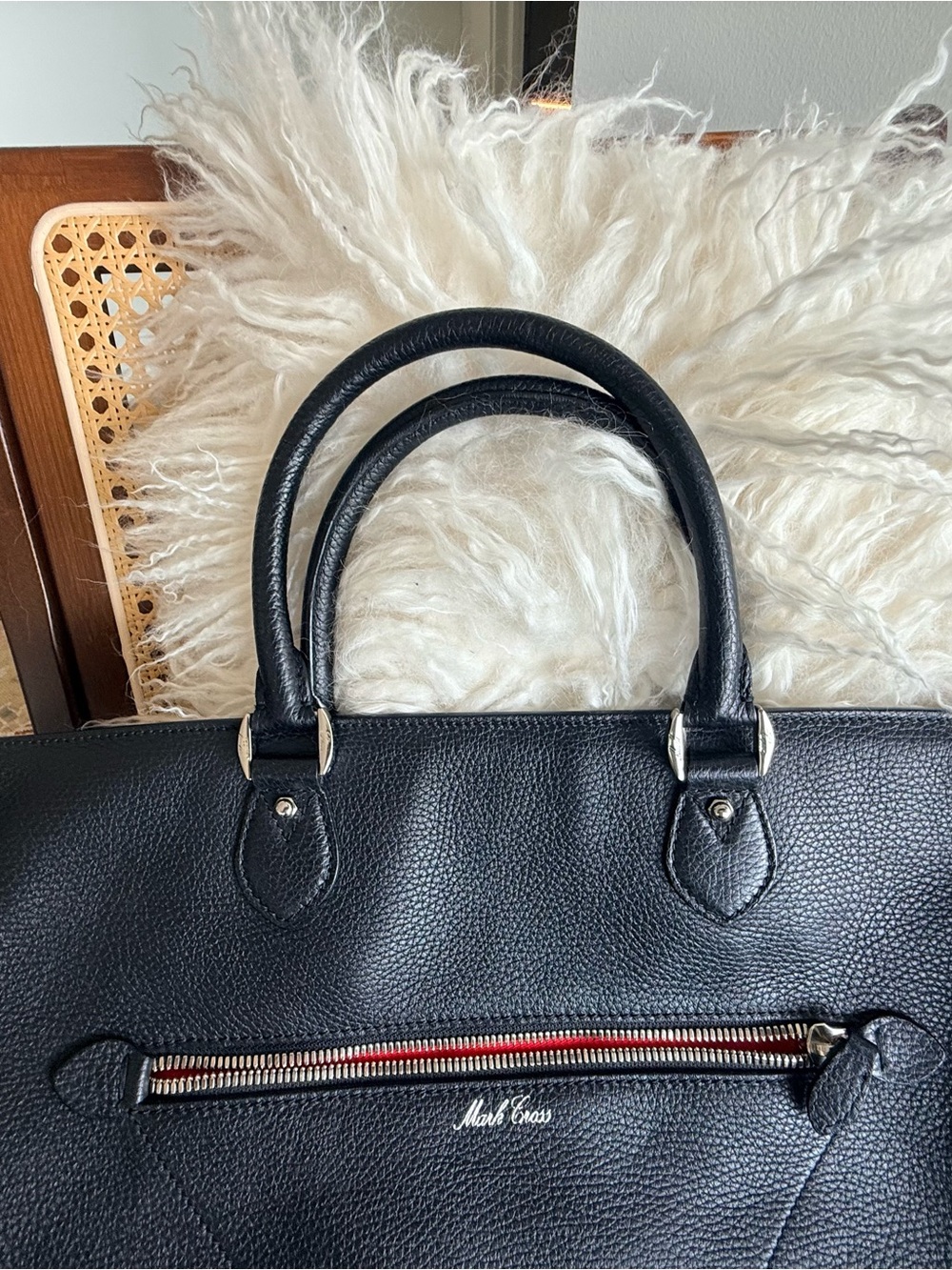 Never used - Mark Cross Black Tumbled (Pebbled) Leather Bag with Shoulder Strap - Picture 3 of 7